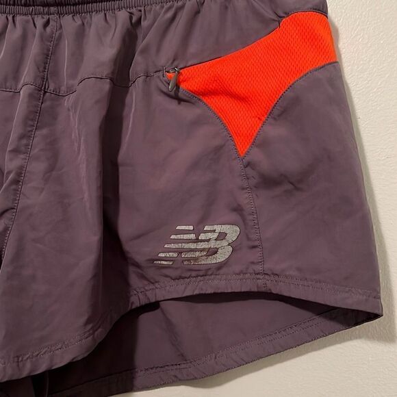New Balance Gray & Orange Pull On Athletic Running Shorts - Picture 2 of 6